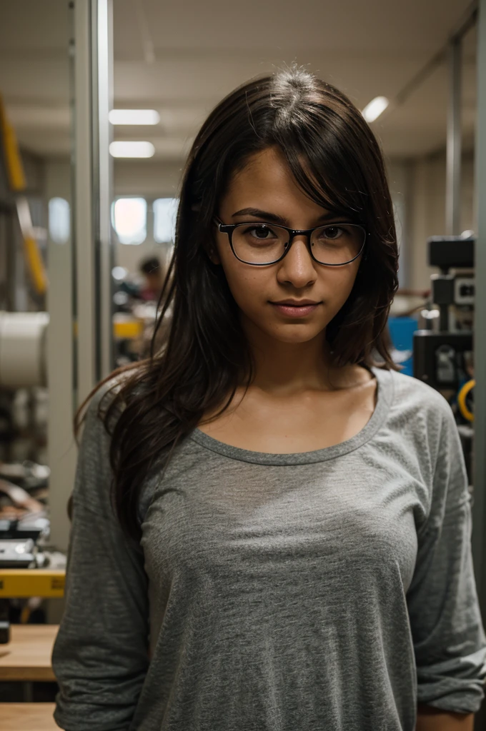 create a portrait of an engineer, programmer, about 28 years old, female, black, with glasses