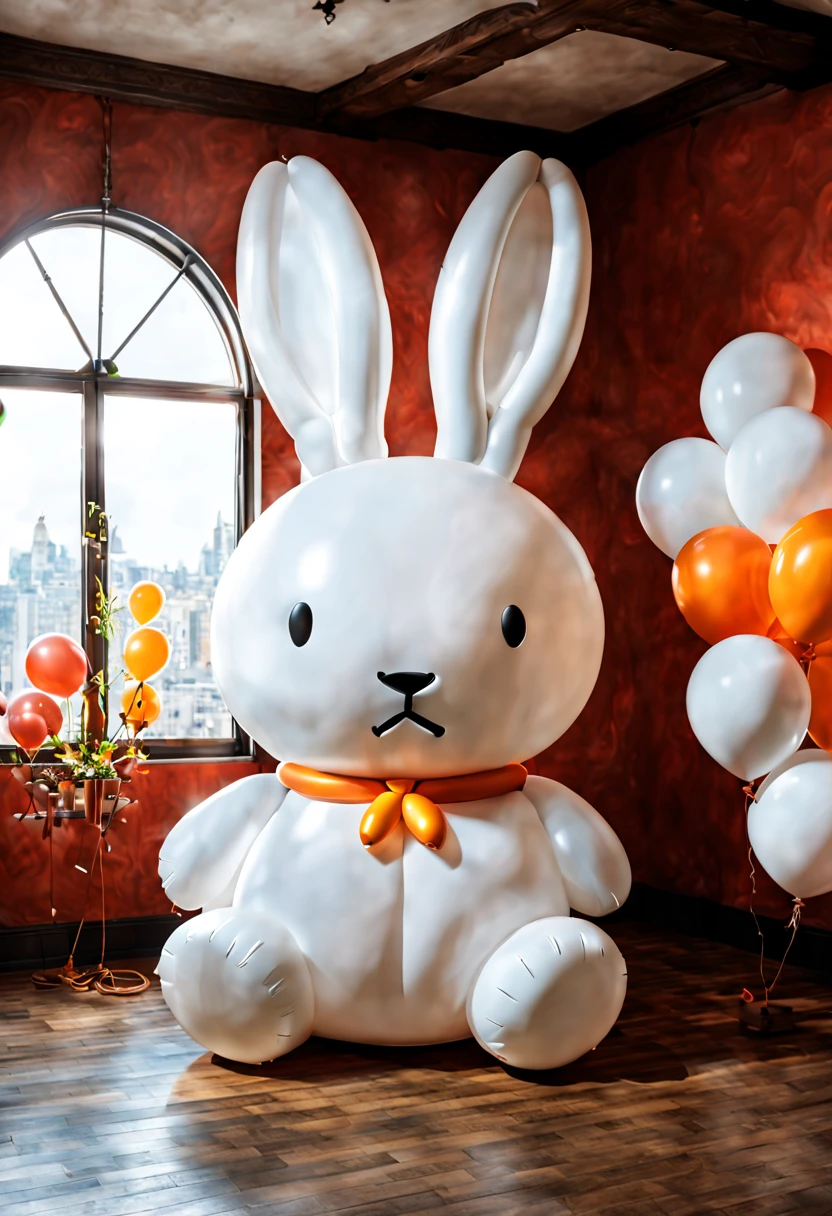 (super Round Miffy Rabbit, balloon sculpture, body made of balloon:1.4), (balloon shape body), exaggerate fatness, inconceivable Bloated, surrealistic, fantasy art, Dreamscape, Fairy Tales, concept art, ultra-wide-angle, octane render, enhance, intricate, (best quality, masterpiece, Representative work, official art, Professional, unity 8k wallpaper:1.3)