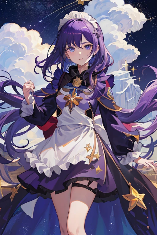 Super shiny hologram metallic clear bodysuit、bold pose、perfect lighting、Holographic metallic clear bodysuit, A girl with long silver hair wearing a witch hat stands alone in an outdoor scene. The sky is filled with fluffy clouds, creating a beautiful backdrop. The girl's hair is intricately detailed, flowing freely in the gentle breeze. Her witch hat is adorned with intricate patterns and adds a touch of mystery to her appearance. The sky above is a vibrant shade of blue, with scattered clouds creating a dreamy atmosphere. The day is bright and sunny, casting a warm glow on the surroundings. As the girl gazes upwards, she is captivated by the sight of a crescent moon visible amidst the daylight. A bird flies gracefully across the sky, adding to the sense of tranquility. This artwork is a masterpiece, with ultra-detailed features that bring the scene to life. The artwork showcases the beauty of nature and the enchantment of the witch's world.