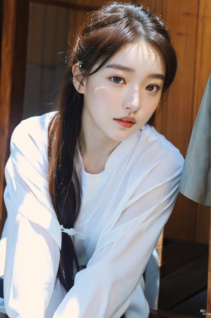 Dressed up, (Photo Photorealistic:1.4), (A hyper-realistic:1.4), (Photorealistic:1.3), (gentle lighting:1.05), (Enhance cinematic lighting quality:0.9), 32K, 1girl, 20yo girl, photorealistic lighting, Back lighting, light on the face, Ray Trace, (brightening light: 1.2), (Increase quality: 1.4), (best quality real texture skin), 詳細な目, a delicate face, (tired and sleepy and satisfied : 0.0), face closeup, tee shirt, (Increase body line mood: 1.1), Glowing skin, Correct posture, Frontal posture