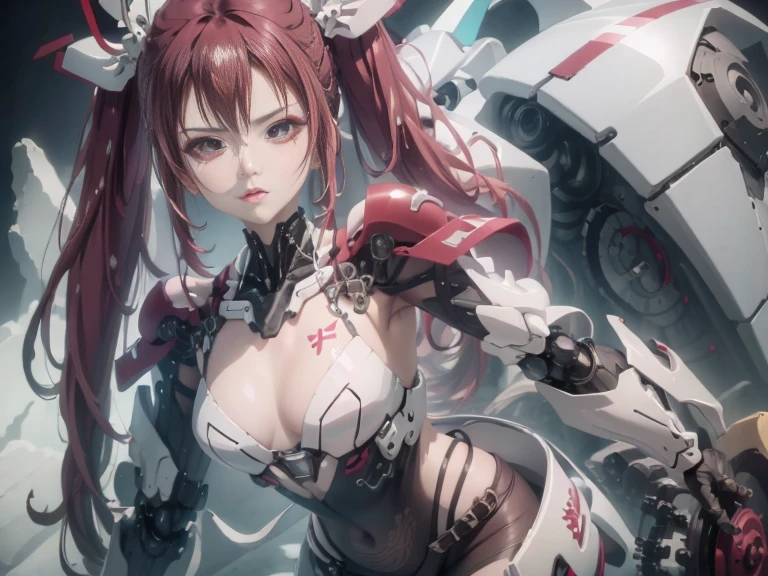 (The is very detailed:1.5), (8K), Futuristic mecha girl on neon sci-fi magazine cover, styled (cyber punk perssonage:1.3), Wear elegant combat uniforms,Bright details, Strike sexy poses, (Bold typography:1.2), dynamic compositions, vivd colour, (akira style:1.1), (Inspired by Sorayama Moto:1.2), full bodyesbian, Red details, Yellow, blue, The white, fight position, Detailed bikini, Futuristic detailed goldfield bicycle,