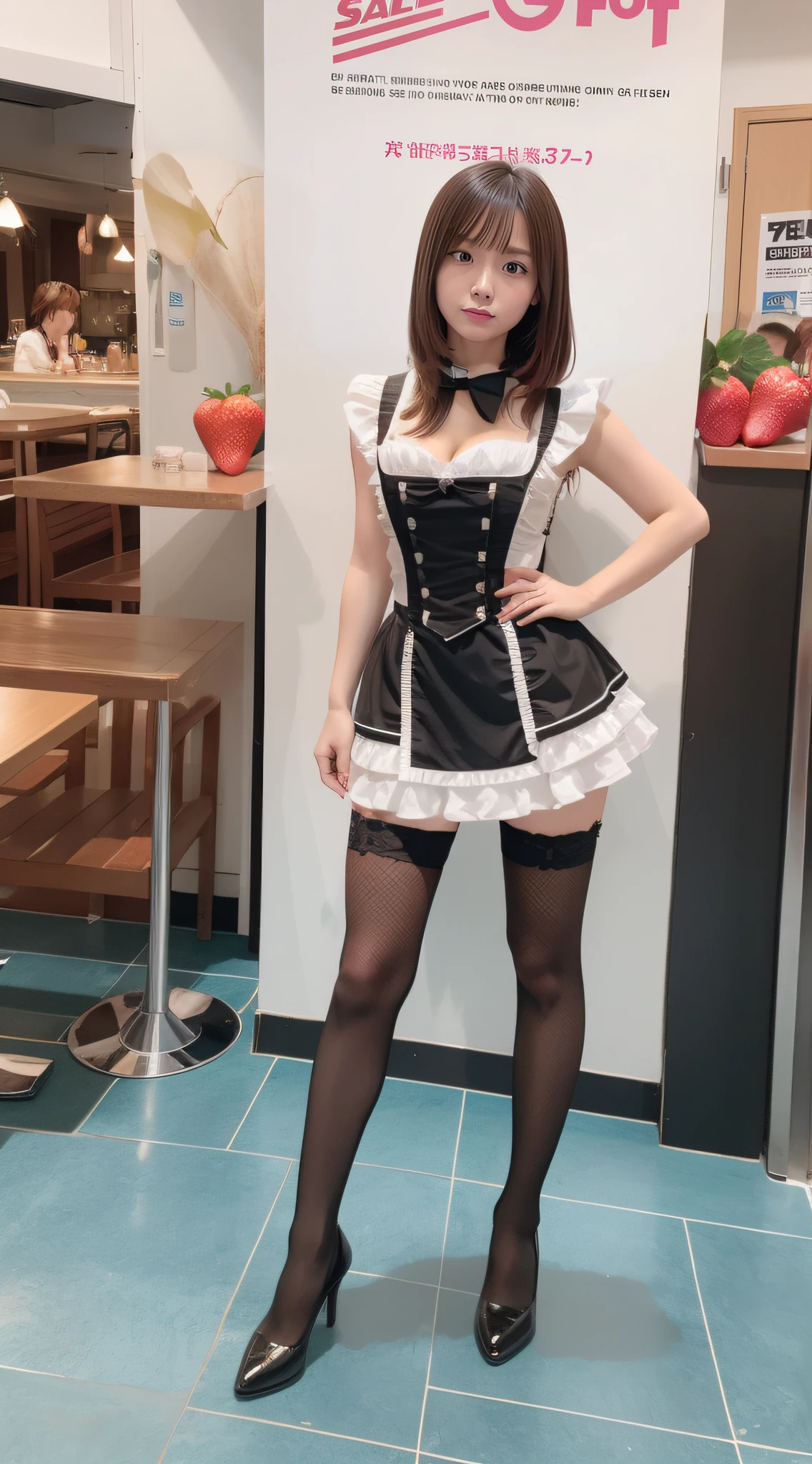 (masterpiece, Highest Quality: 1.5, High color saturation: 1.5, Ultra-detailed, High-resolution illustration: 1.5, Ultra-high-definition CG, 8k size wallpaper, Official art), (micro mini maid outfit), Medium chest, Cowboy Shot, maid costume girls, Black tights, cloud, Multicolored, masterpiece,