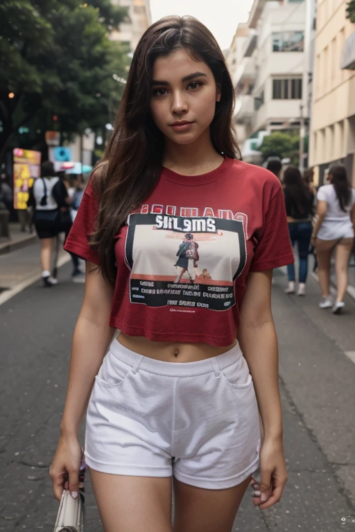 mulher jovem na rua de camiseta
