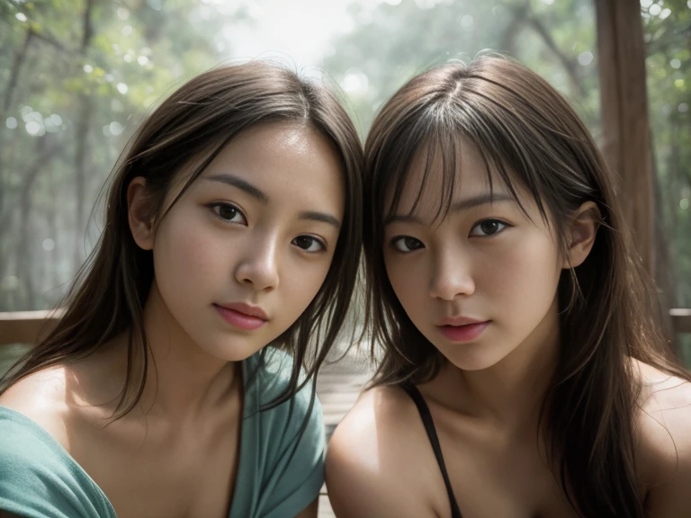 ((hyperbest quality)), ((masterpiece)), (detailed), three girl in forrest, three japanese girl, perfect face, detailed face, ultra HD resolution, two girl fullbody in one frame, naked, nude, big , openlegs, realistic photo, realistic skin, open legs, sexy girl,