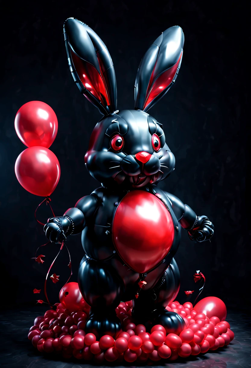 (red theme, dark art), (balloon sculpture, exaggerate fatness Rabbit:1.4), (Round body, body made of balloon, balloon shape body), red moon, forest, inconceivable Bloated, surrealistic, fantasy art, dark fantasy, concept art, ultra-wide-angle, octane render, enhance, intricate, (best quality, masterpiece, Representative work, official art, Professional, unity 8k wallpaper:1.3)