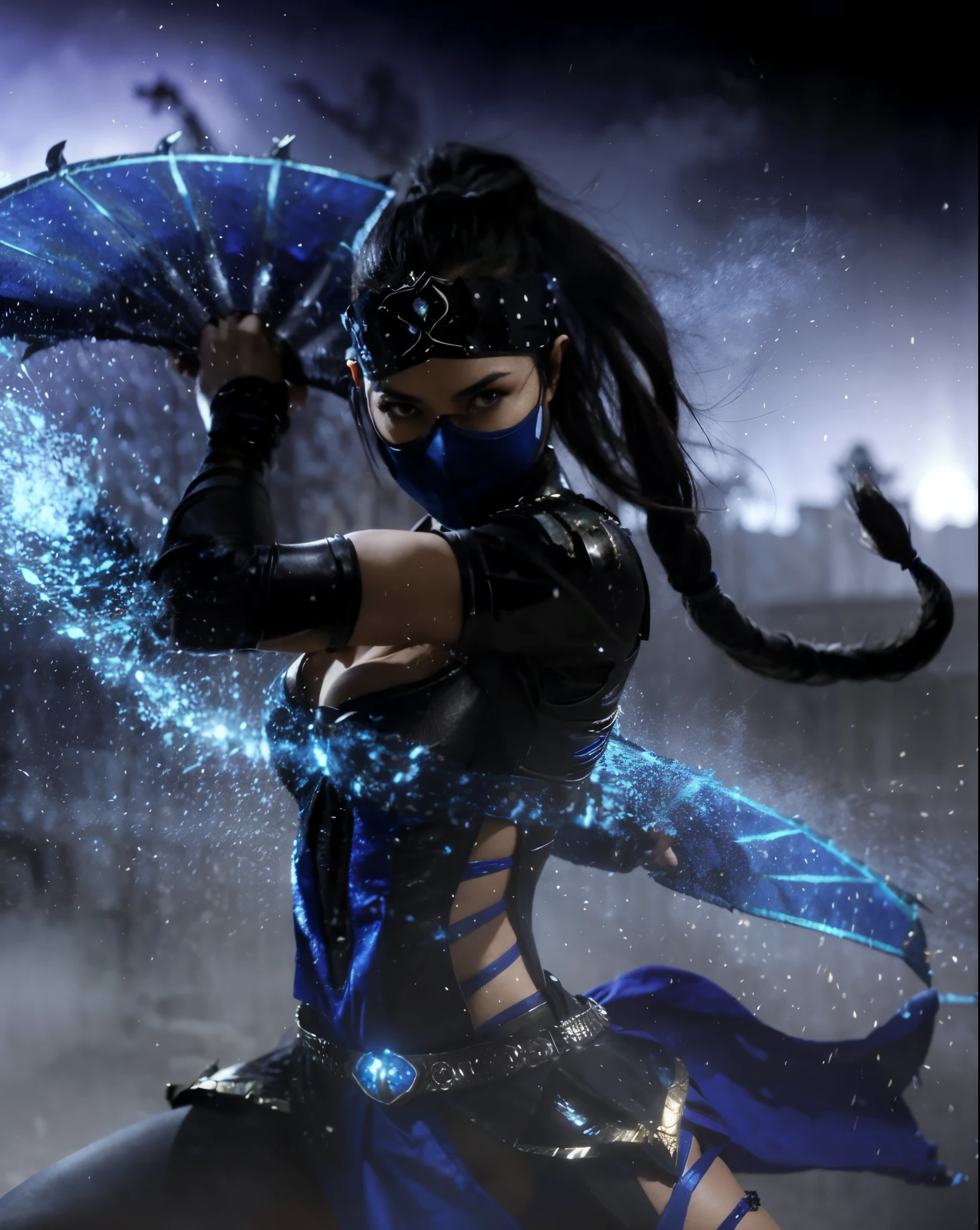 Kitana from the game Mortal Kombat with her fans, realistic