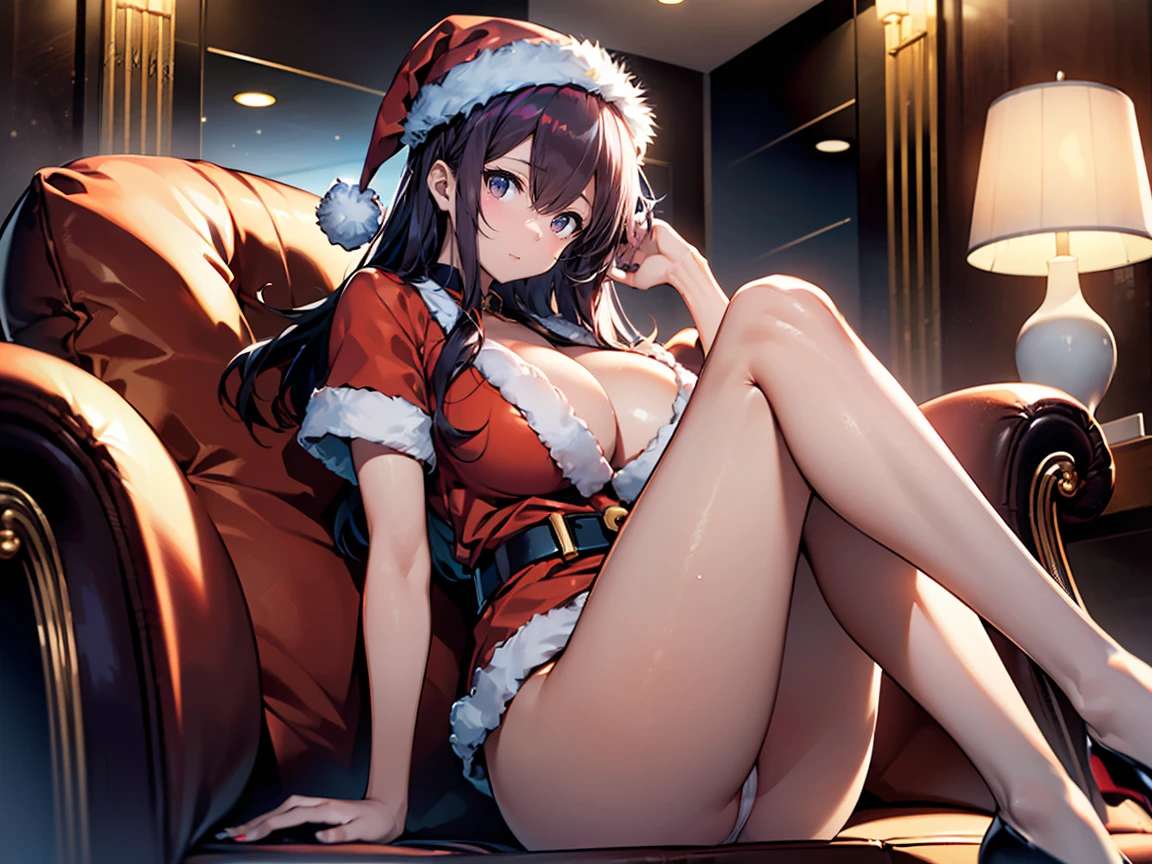 (top-quality,High resolution,(Ultra high definition,4K), (超A high resolution,in 8K),masutepiece:1.2), (Perfect Anatomy,Anatomically accurate), (Angle from below), (Soft lighting, 光线追踪), (((Sitting on a sofa in the lobby of a luxury hotel, legs wide open))), (Two cute high school girls), High-definition beauty face, (santa claus), Cute panties, ((Cosplay costumes)), (Crisp double eyelids), (fascinated expression),(Large breasts:1.3),(Soft skin), (Photorealistic), (Glowing skin), (colourful hair)