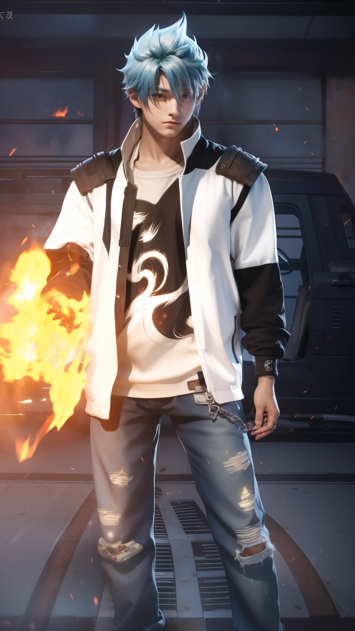 Anime, Korea, 1 boy, heandsome, 8k Quality, Glow, hands on fire