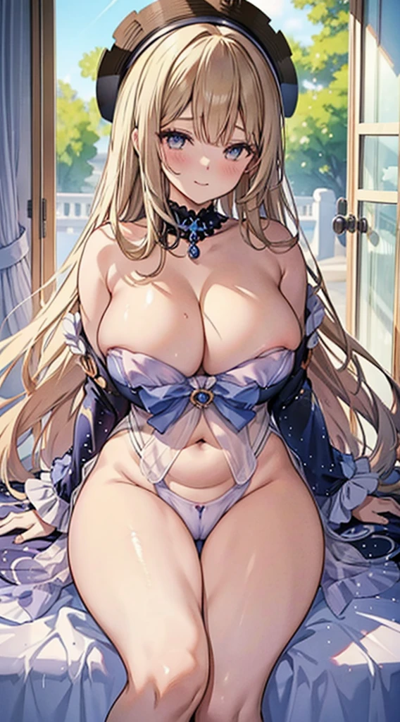 anime illustrated、Fantasia、gal bitch maid、Swimsuit Maid Clothes、luxurious palace、thick thighs、Colossal tits、Plump body、Expose nipple、fullnude、(exposing their genitals)、超A high resolution、A sly smile、Close-up of people、with blush cheeks、Luxurious dining room