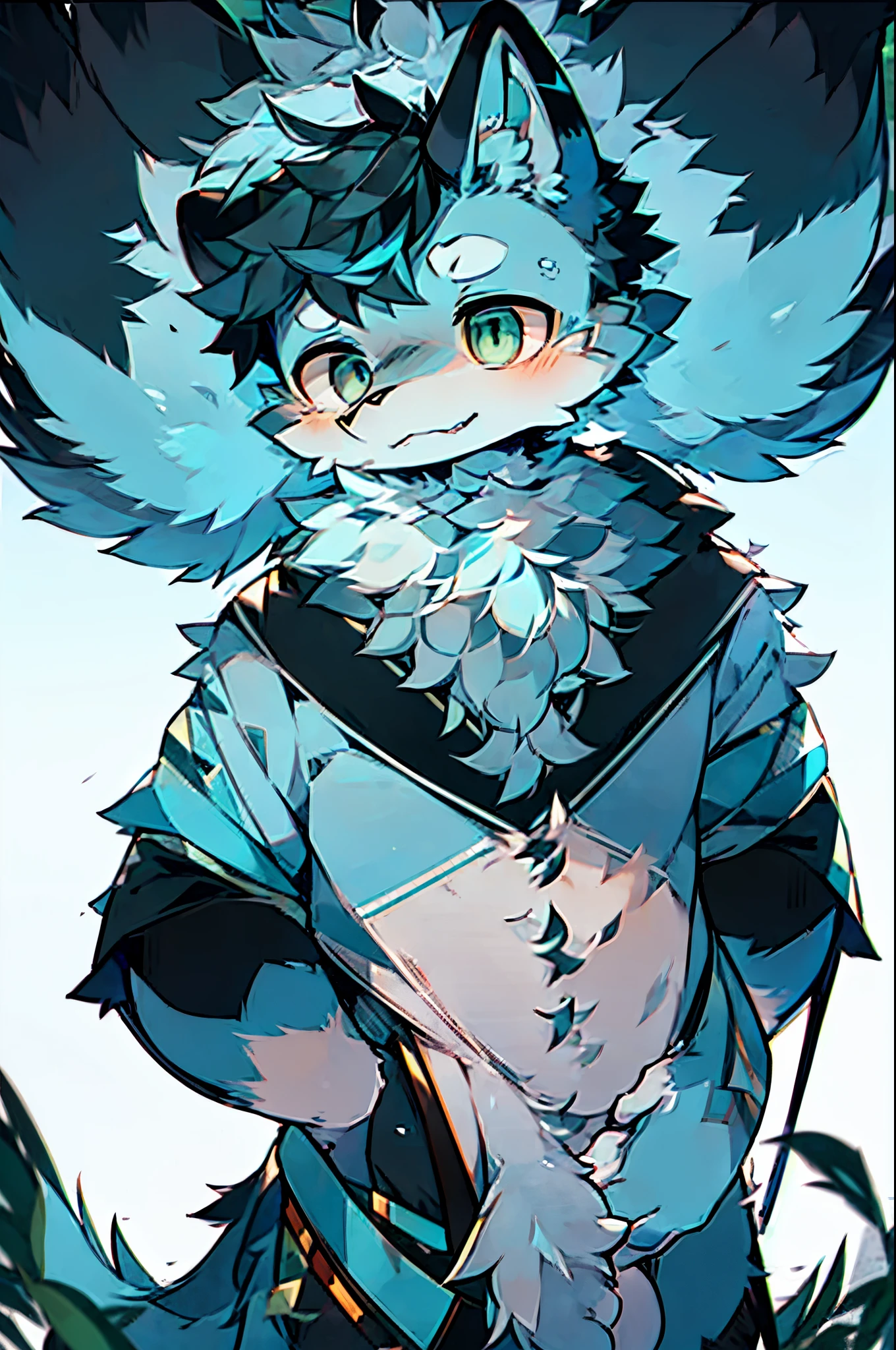 A furry,hairy pubic,Blue hair,Blue with green eyes,dark blue ears,
