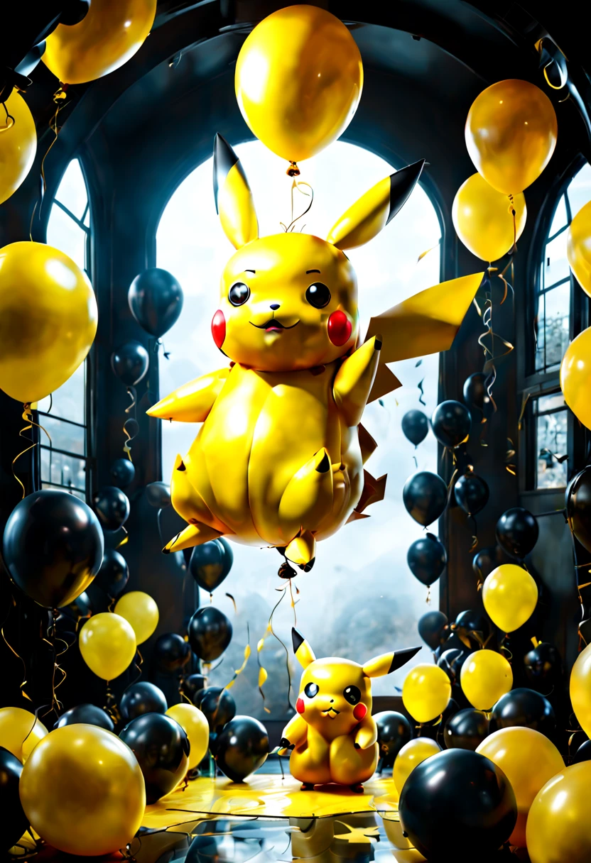 (yellow theme, dark art), (huge balloon sculpture, exaggerate fatness Pikachu:1.4), (Round body, body made of balloon, balloon shape body), inconceivable Bloated, surrealistic, fantasy art, dark fantasy, concept art, ultra-wide-angle, octane render, enhance, intricate, (best quality, masterpiece, Representative work, official art, Professional, unity 8k wallpaper:1.3)