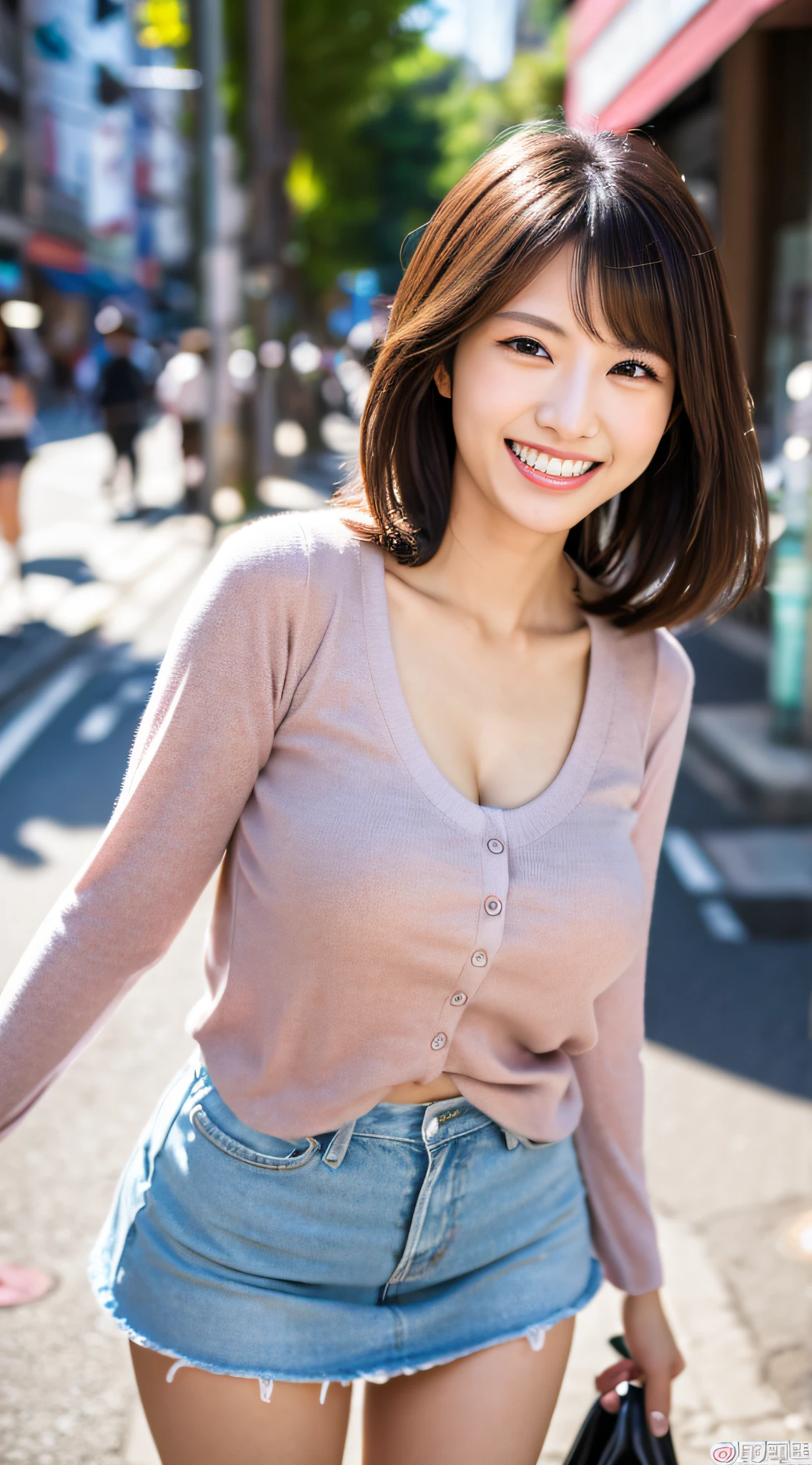 Highest resolution, 4K, Masterpiece: 1.3), A Japanese milf, 1 girl, Sexy: 1.1, fine eyes, Slender figure, Realistic teeth, double eyelids, smile, full body, best quality, detailed, beauty, city street