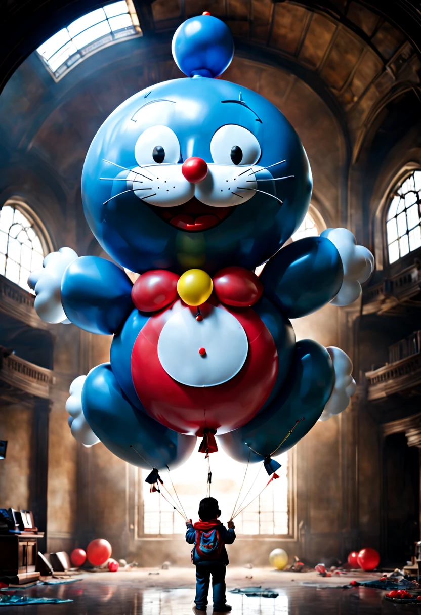 (dark art), (huge balloon sculpture, exaggerate fatness Doraemon:1.4), (Round body, body made of balloon, balloon shape body), inconceivable Bloated, dangerous, surrealistic, fantasy art, dark fantasy, concept art, ultra-wide-angle, octane render, enhance, intricate, (best quality, masterpiece, Representative work, official art, Professional, unity 8k wallpaper:1.3)