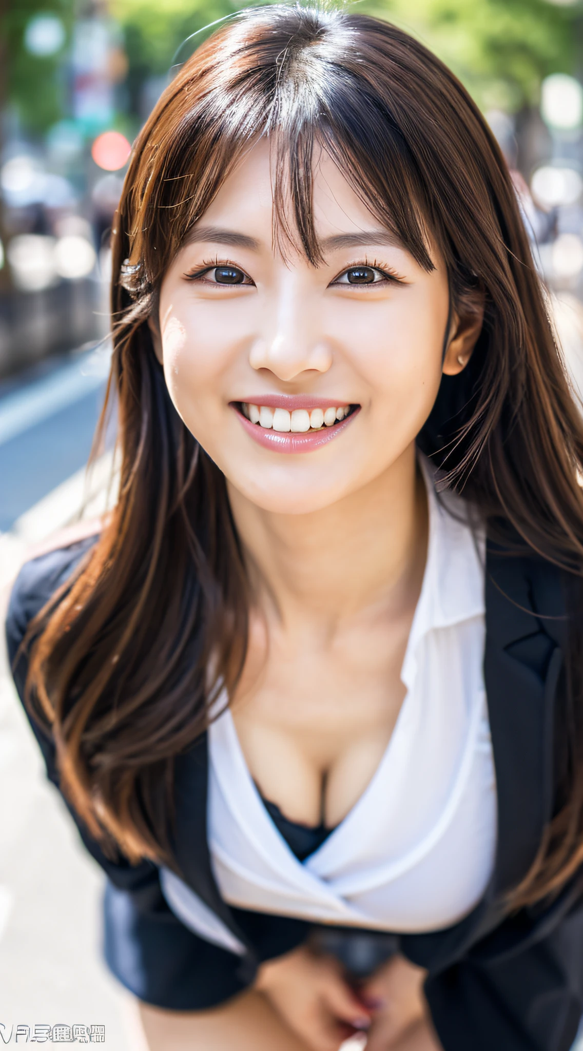 Highest resolution, 4K, Masterpiece: 1.3), A Japanese milf, 1 girl, Sexy: 1.1, fine eyes, Slender figure, Realistic teeth, double eyelids, smile, full body, best quality, detailed, beauty, city street