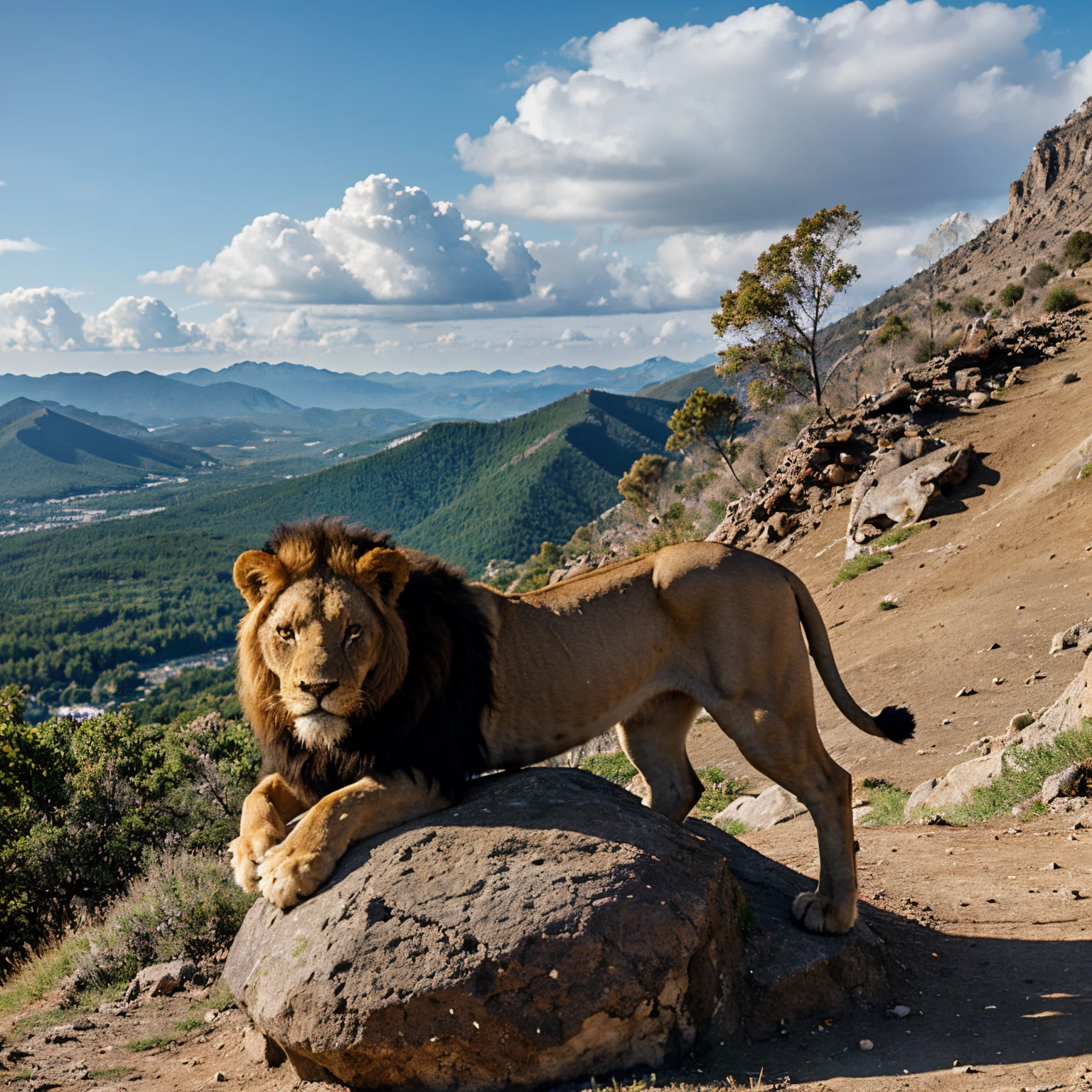 Draw a lion on top of a mountain
