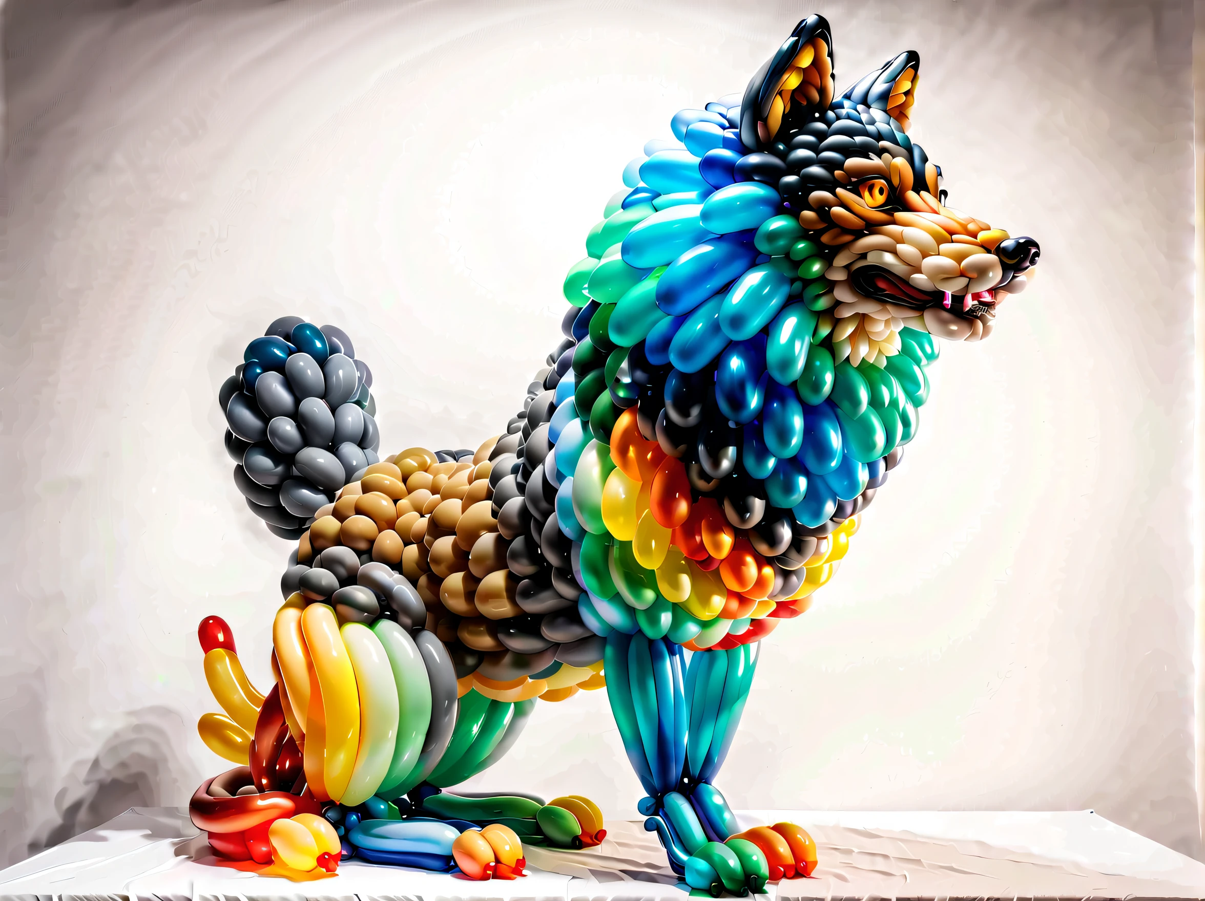 (((Balloon Twisted Wolf Stunning Details Balloonz Art:1.3))), (((A twisted balloon is made:1.3))), psychedelic dark fantasy, Based on the sky myth, intricate and majestic decoration, Elaborate drapes and enchanting, A magical atmosphere of dazzling sophistication, splendor and style, In a complex and solemn atmosphere, The essence of beauty: complexity and complexity、And the dark essence is captured, Dim lighting above the clouds adds an atmosphere of mystery and intrigue, Enables vivid and bold rich gel coloring, Rendered in intricate and surreal detail, Every stroke captures the essence of absurdity and complexity, An intricate web of elements from the smallest shadow to the most absurd and surreal, Luxurious colors create a sense of luxury, Masterpieces are proof of the highest quality digital paintings. Adds a touch of class to this already stunning piece, impressionist and expressionist paintings,