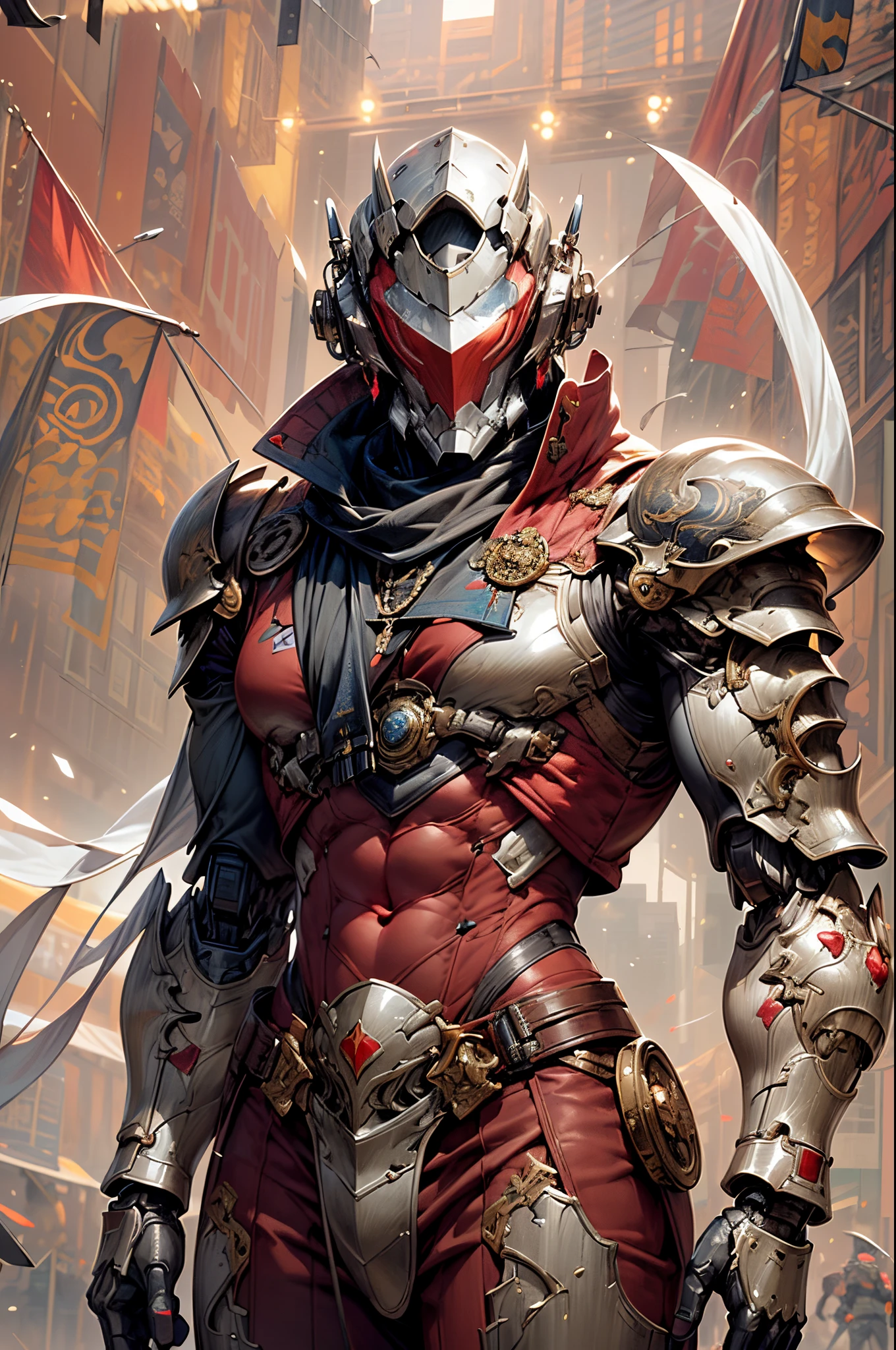 (((An epic and visually stunning digital anime masterpiece featuring a sylphlike masculine ((male:1.5)) decorated military soldier soldier clad in a sleek yet tactical armored yet decorated leather military trench coat:1.2))), (((flat masculine male chest:1.5, mechanical mecha knight head with a narrow visor:1.5))), (((the character is adorned in a (scifi tactical armored open front trench coat with a built in exoskeleton, hood pulled up) (over a form fitted armor plated yet super sleek and revealing under suit with waist cut outs), the armor plating on the upper arms and shoulders beautifully engraved))):1.4. The image showcases the intricacies of the character’s armor and clothing:1.5, ((capturing their flamboyant essence and heavy mecha aesthetic:1.2)). The character also possesses an androgynous charm, (((with slim yet heavily muscled physique:1.2, sylphlike with a sleek waist, toned yet beautifully sleek cybernetic arms:1.3, mechanical arms and legs:1.3, mecha muscles:1.3))), looking at viewer, (((brass metal armor and brown leather, dieselpunk:1.3)))