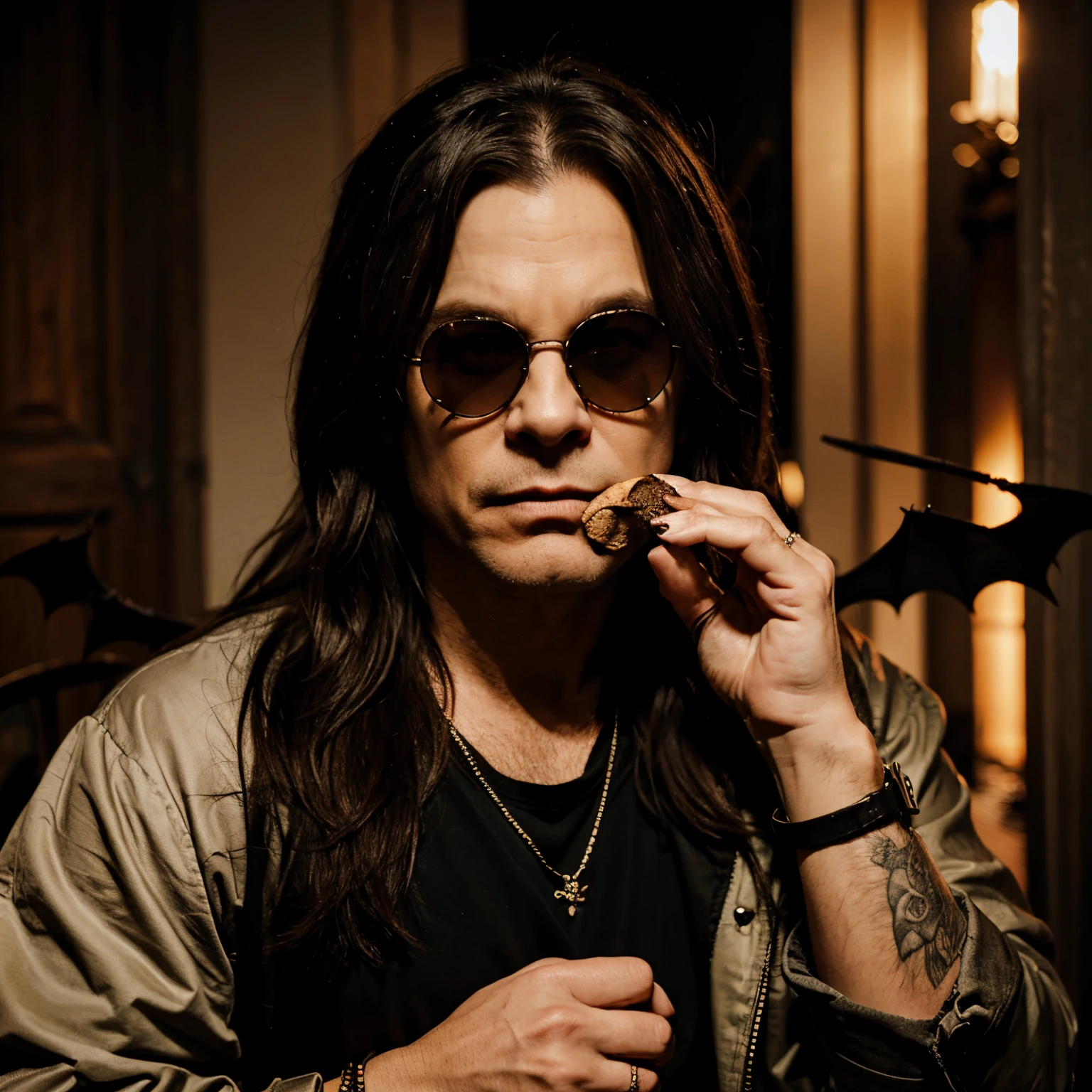 Ozzy Osborn eating a bat 🦇 glasses, old ozzy