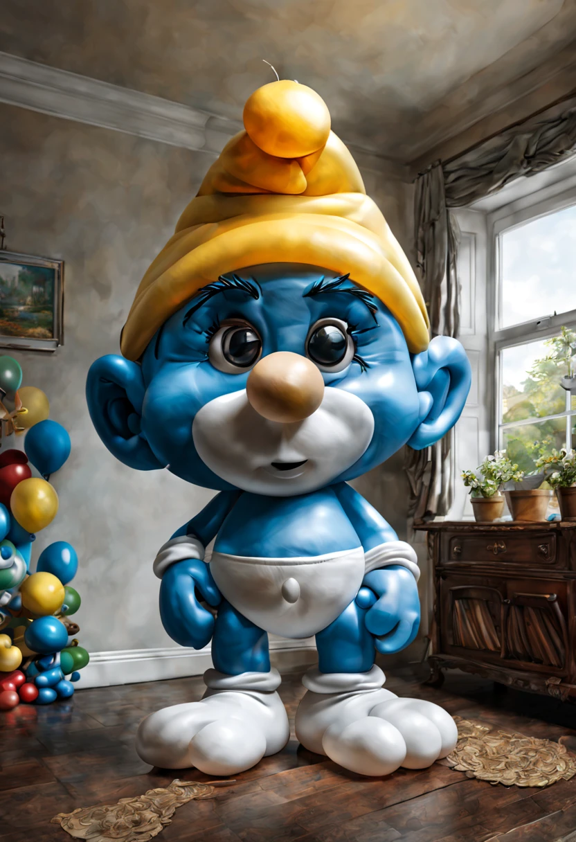 (balloon sculpture, fatness Smurfs:1.4), (Round body, balloon shape body), surrealistic, fantasy art, concept art, catoon, ultra-wide-angle, octane render, enhance, intricate, (best quality, masterpiece, Representative work, official art, Professional, unity 8k wallpaper:1.3)