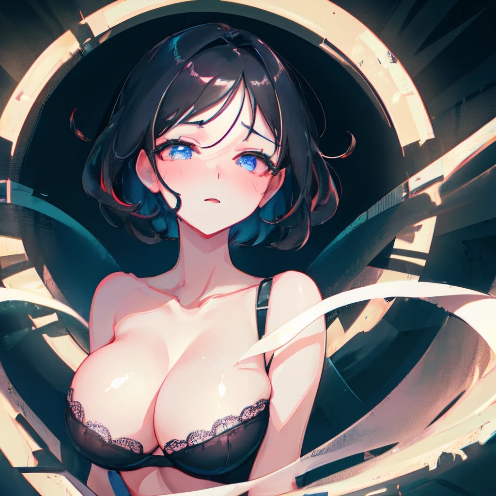 (ultra-detailed,photorealistic:1.2), HDR, professional, vivid colors, bokeh, 3D rendering, sexy curvy girl, solo, black hair, ahegao face, big boobs, sensual, seductive pose, soft lighting, lace lingerie, high heels, boudoir photography, glamorous, confident expression, alluring gaze