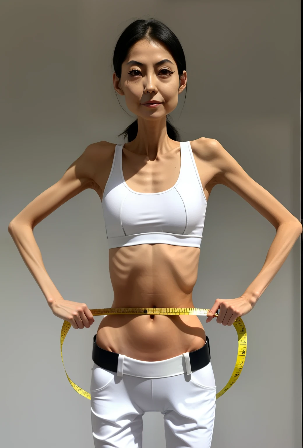 very thin woman,The body is very thin,Protruding sternum,The waist is very thin,The ribs are noticeable,Protruding ribs,The pelvic protrusion is very obvious,Pelvic width,Legs are just skin and bones,thin shoulde,The waist is very thin,Sunken abdomen,Delicate arms,arm muscle atrophy,hunger,The lower abdomen is depressed,inhale,tighten your belly,Asia face,The waist is particularly thin,grieves,weeping,streaming tears,Short hair details,anxiety,Excessive weight loss,The face is sunken and thin,Measure waist circumference,Severe malnutrition,hunger,thin shoulde,Wear tight leather pants,wearing bodysuit,Skinny as a skeleton,Body as thin as a skeleton