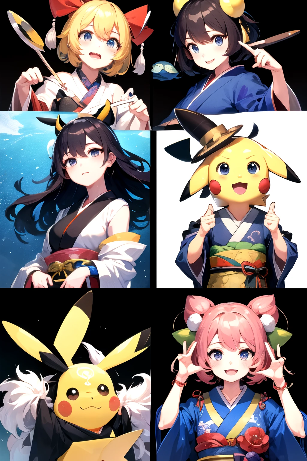 the anime, pokemon, Pikachu, Pokémon world, pokemon, Pikachu, Pokémon world, Pikachu, Pikachu, Pikachu,, touhou character, Interesting character design, onmyoji, Traditional Japanese concept art, in kimono, from touhou, onmyoji detailed art, in kimono, Stylish deity, great character design, Anime character, onmyoji portrait