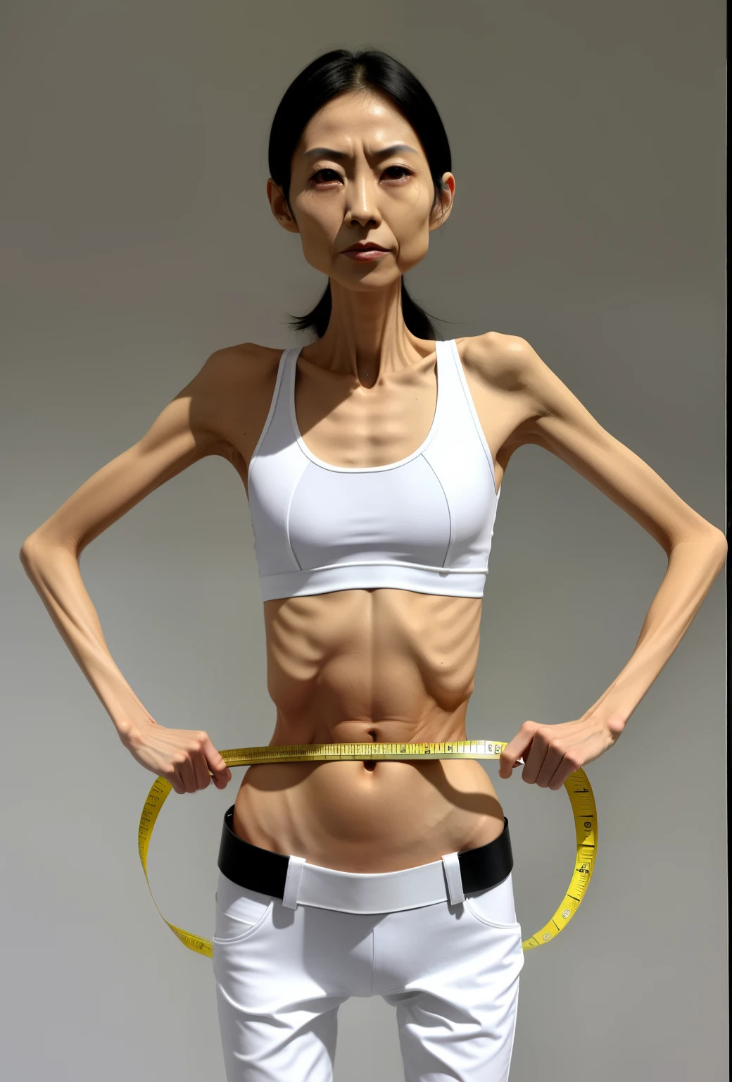 very thin adult male,The body is very thin,Protruding sternum,The waist is very thin,The ribs are noticeable,Protruding ribs,The pelvic protrusion is very obvious,Pelvic width,Legs are just skin and bones,thin shoulde,The waist is very thin,Sunken abdomen,Delicate arms,arm muscle atrophy,hunger,sunken lower abdomen,inhale,tighten your belly,Asia face,The waist is particularly thin,grieves,weeping,streaming tears,Short hair details,anxiety,Excessive weight loss,The face is sunken and thin,Measure waist circumference,Severe malnutrition,hunger,thin shoulde,Wear tight leather pants,wearing bodysuit,Skinny as a skeleton,Body as thin as a skeleton,critically ill man