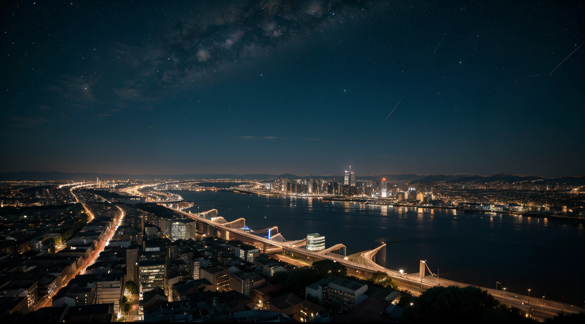cidade a noite , cidade vista de cima , city seen from above city with starry sky