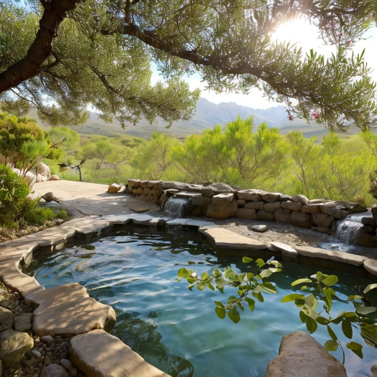 That's a hot spring。The hot spring contains olive leaves and branches.。