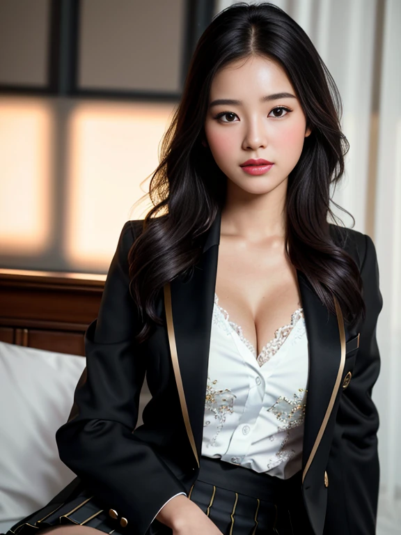 bra,Small breasts,whole body,Japanese, High resolution, (Ultra-detailed portraits:1.1),Women attending a funeral,The cleavage is visible, Skirt Suit