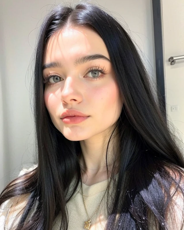 Un primer plano de una mujer con cabello largo y y un collar, 25 years old, pale fair skin!!, Anna Nikolanova aka Newmilky, with pale skin, 1 6 yeale ivory skin, pale-skinned persian girl, 19 year old girl, piel blanca muy, very very pale, Cara perfecta ), pale, shiny skin