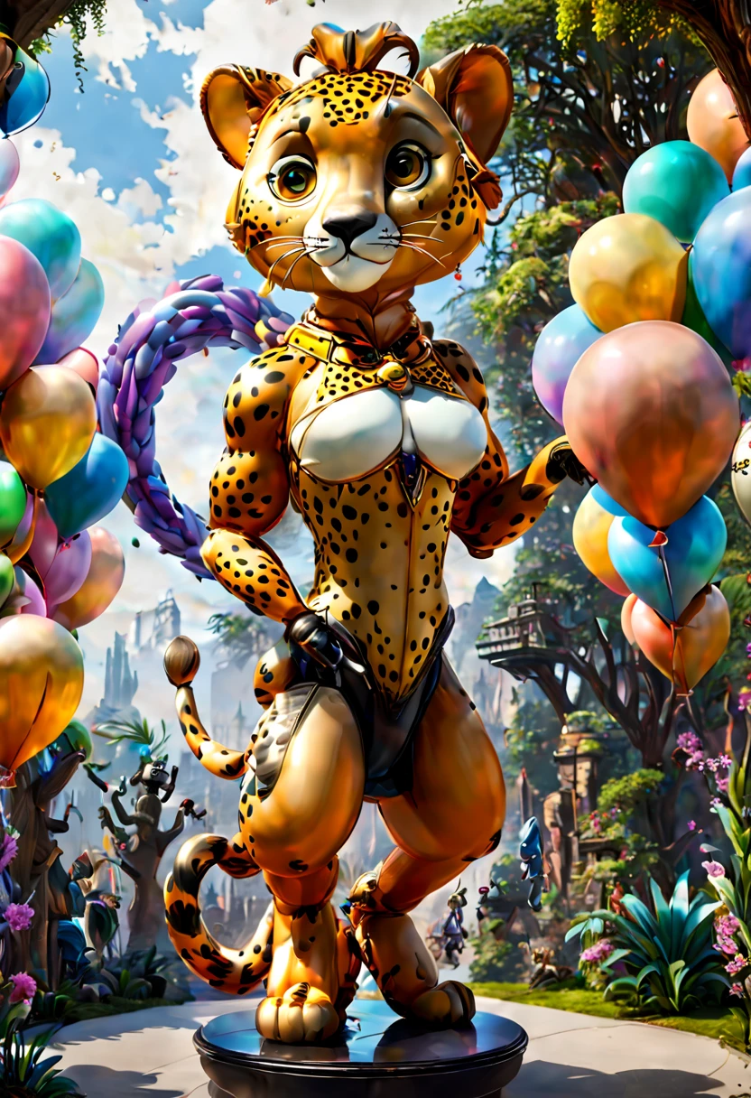 (balloon sculpture, cheetah, Zootopia:1.4), (Round body, balloon shape body), surrealistic, fantasy art, concept art, ultra-wide-angle, octane render, enhance, intricate, (best quality, masterpiece, Representative work, official art, Professional, unity 8k wallpaper:1.3)