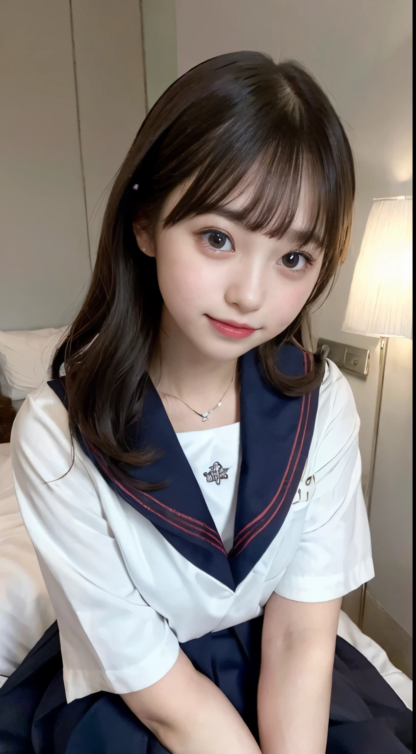 (smile:1.2), beautiful, masterpiece, best quality, extremely detailed face, perfect lighting, (absurdres), (ultra detailed, 8K, ultra highres:1.2), perfect lighting, (1girl:1.0), above crotch,
BREAK,
1girl, sailor uniform, on the bed, medium chest, cute, lying on the bed, in her boyfriend's room, face focus,