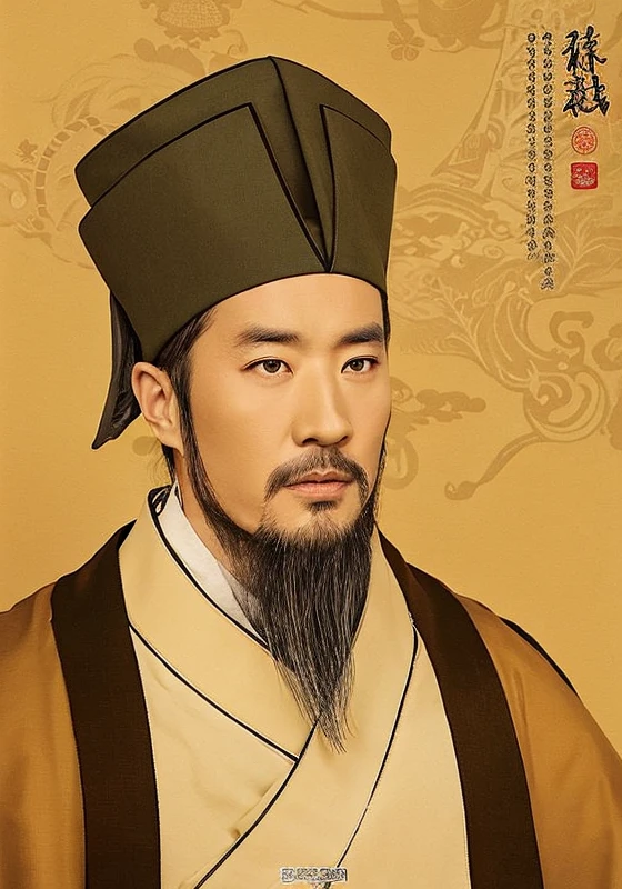 arafed portrait of a man with a beard and a hat，Inspired by Takedoko，by Xuande Emperor，zhang daqian，Feng Shu，xianxia，inspired by Xuande Emperor，Inspired by Cao Zhibai，Inspired by Gu Kaizhi，Inspired by Song Huizong，Yang Qi，guangjian huang，Live-action quality，16K resolution