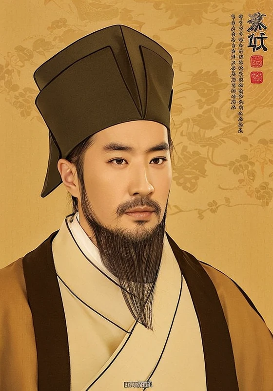One with a beard、Arafad portrait of man wearing hat,Inspired by Takedoko,Emperor Xuande,zhang daqian,feng shu,xianxia,Inspired by Emperor Xuande,Inspired by Cao Zhibai,Inspired by Gu Kaizhi,Inspired by Song Huizong,yang qi,guangjian huang,real person quality,16K resolution