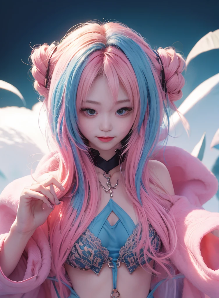 Anime girl with blue hair and blue eyes posing in front of wall, anime styled digital art, Anime style. 8K, style of anime4 K, Digital anime art, Guviz-style artwork, anime styled 3d, Detailed digital anime art, a beautiful anime portrait, Beautiful anime girl, realistic anime artstyle, Elf Girl, Realistic anime 3 D style,mischievous look, Naughty smile,(((Back alley、Graffiti artist spray painting wall,paint splatter)))