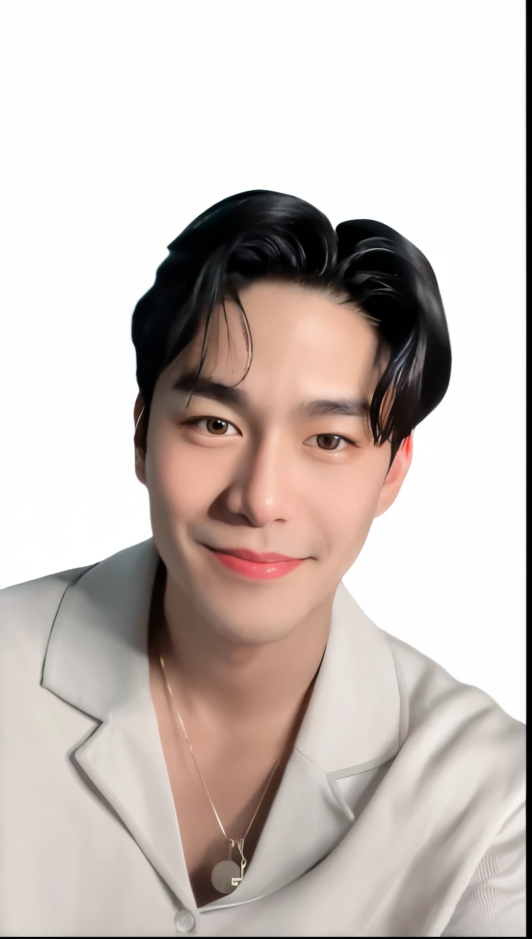 Araaf&#39;s portrait of a man wearing a white shirt and necklace, Handsome chin, Xiao-Ron, headshot profile picture, kim doyoung, Half-man headshot, wan adorable korean face, Andrew Thomas Huang, yanjun chengt, Inspired by Jeonseok Lee, inspired by Russell Dongjun Lu, It has a black background., Smooth in _ background