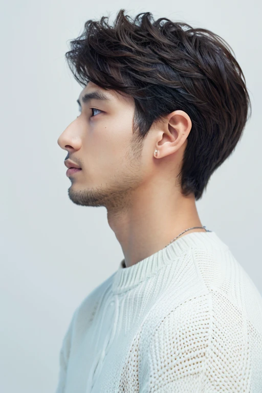 Handsome men,Upper body portrait,Sweaters,White background,profile