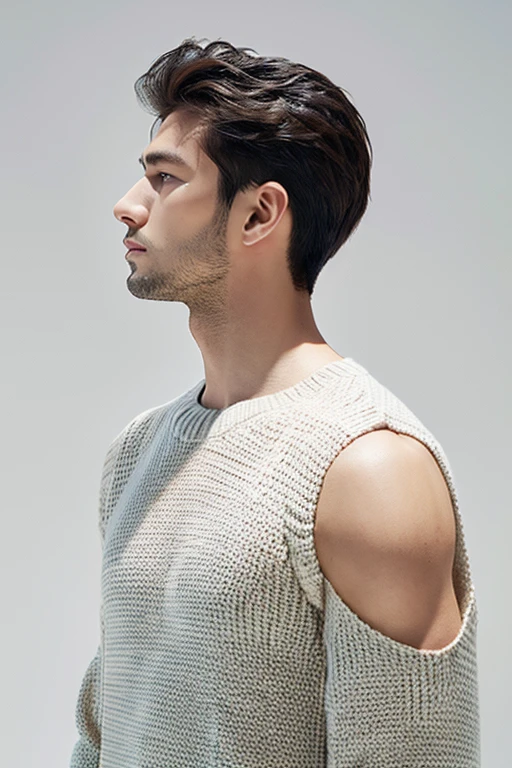 Handsome men,Upper body portrait,Sweaters,White background,profile