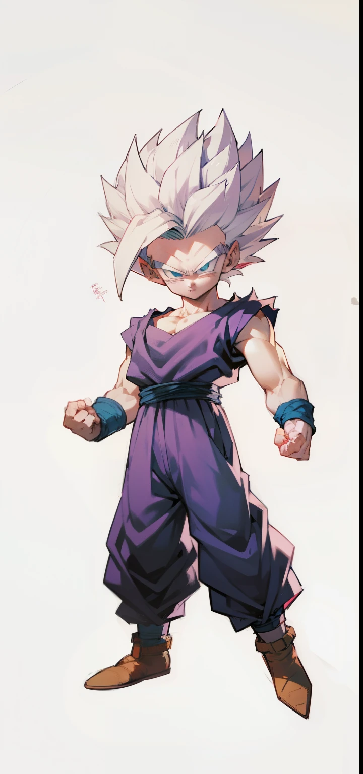 Gohan, Dragon Ball, SuperSaiyan, White hair, Fighting posture, 1 boy, full bodyesbian