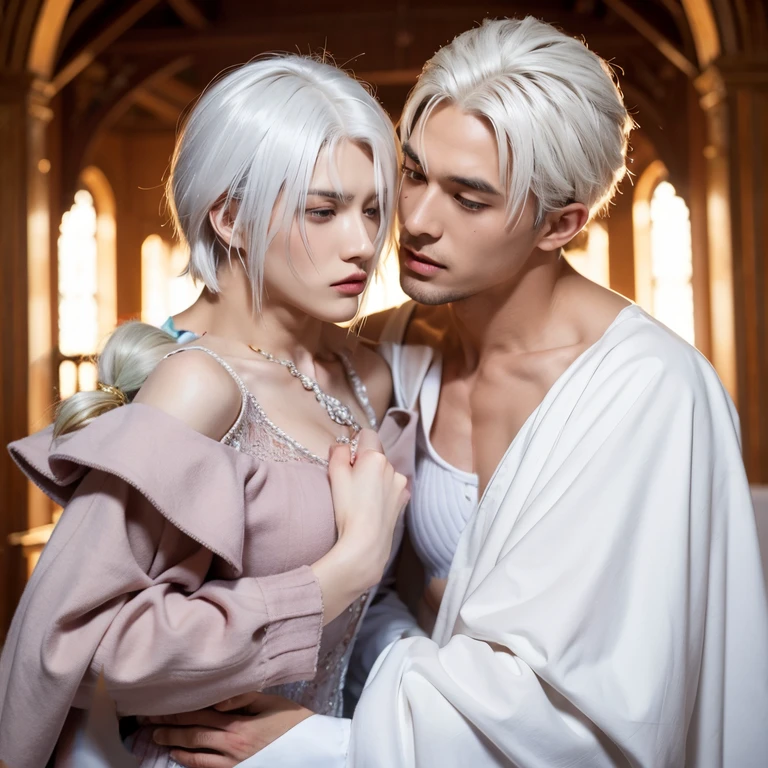 White hair,Bronzed skin,strong,Libido boy,nobles,anime