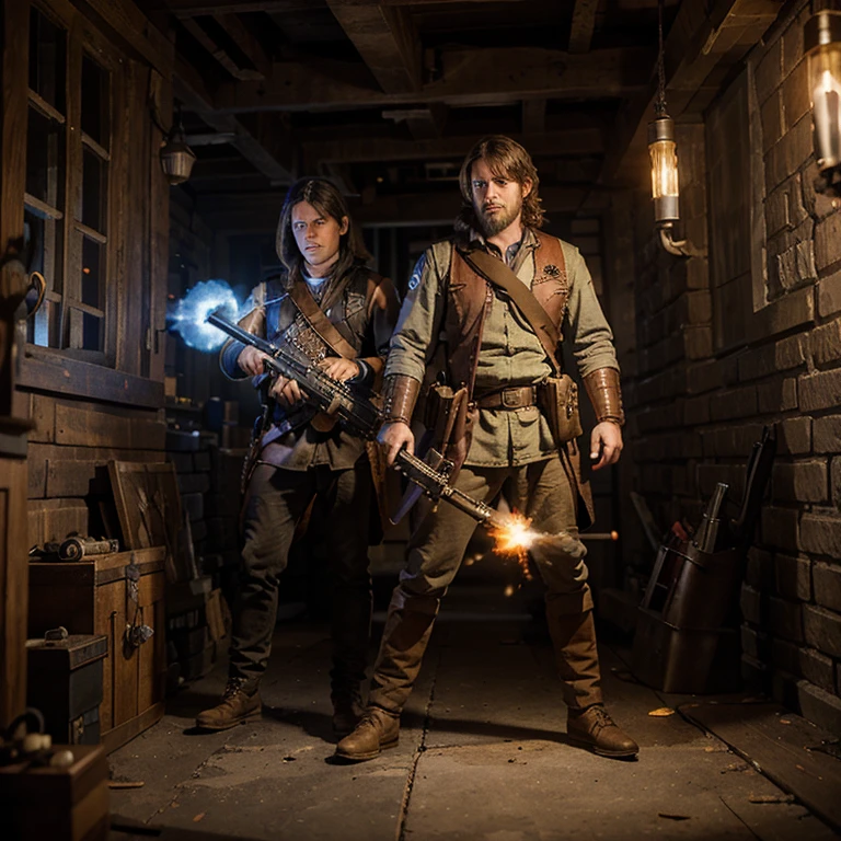 Dungeons and dragons, artificer, gun, cannon , fire arm, glowing, magical, handheld, explosive, shooting, large musket gun, revolver, muzzle loader, epic