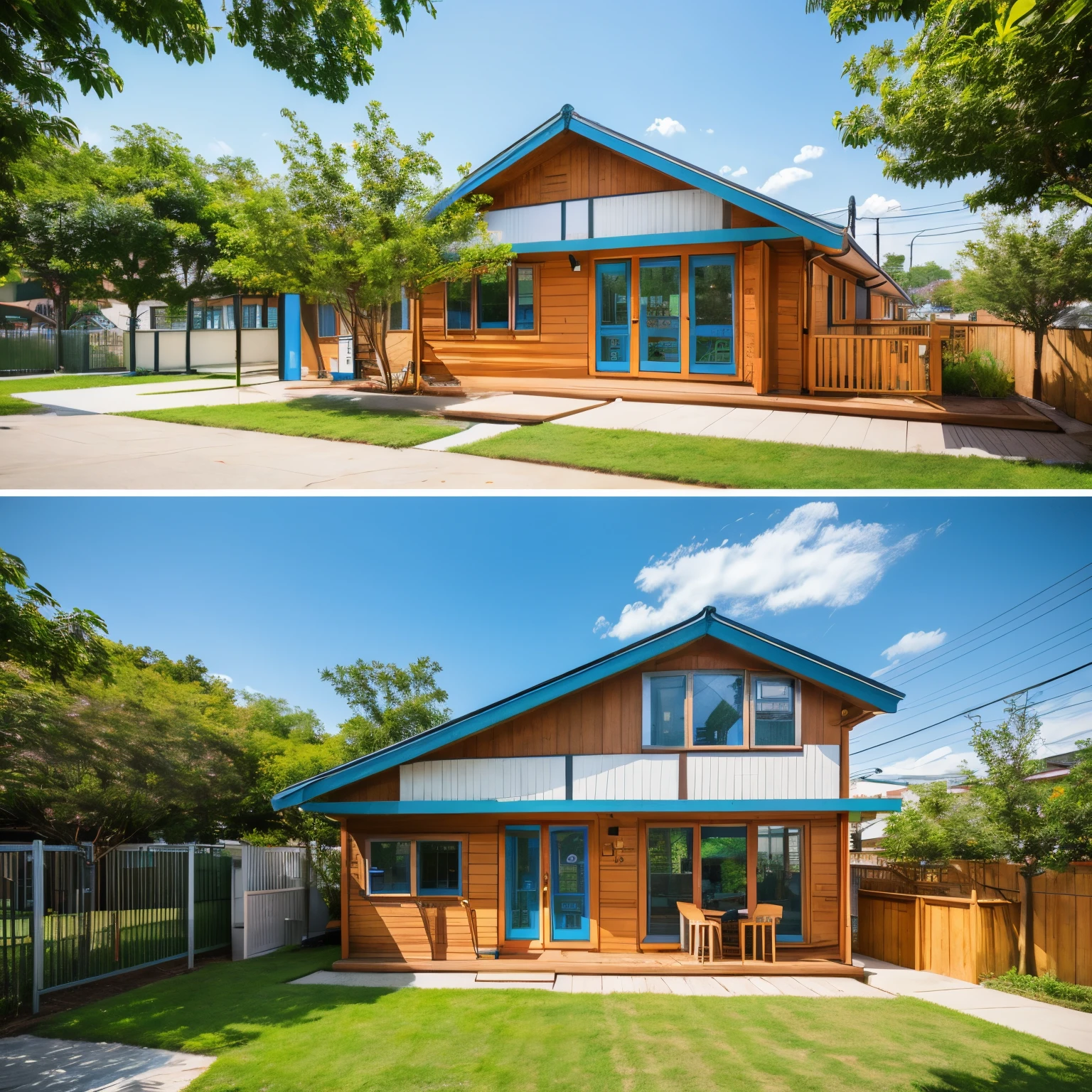 It's fun to think about the appearance of a kindergarten-style house for children.!As for the exterior design、Colorful and brightly colored exterior walls and roof、You can consider the shape and placement of windows to give a sense of playfulness.。pure、Designing the entire building to look like a character from an anime or picture book、children may like it。Focus on outdoor playgrounds、Why not consider incorporating play equipment and plantings that blend in with the building??
