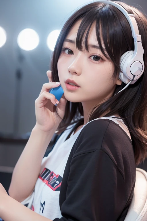 Live Streaming、girl with、microphone、head phone