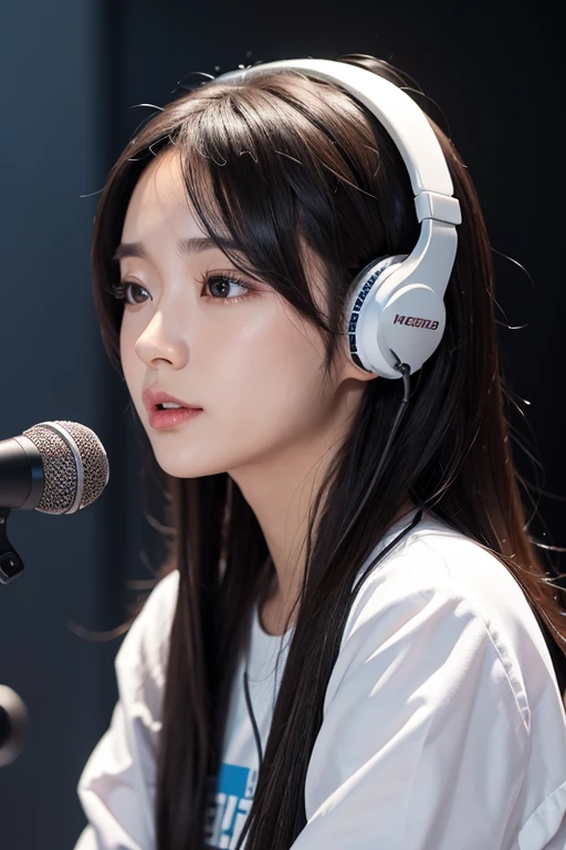 Live Streaming、girl with、microphone、head phone