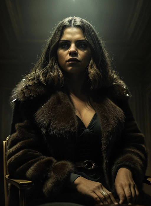 SelenaGom3z(looking at viewer) (close up)
Woman In this striking close-up shot, we are introduced to a figure of undeniable power and menace, a drug lord exuding an aura of sophistication and danger. (Best quality: 1.3) Seated on a majestic throne, her commanding presence dominates the frame, leaving no doubt about her authority. (Masterpiece: 1.3)
Clad in a lavish fur coat, he emanates an air of opulence and extravagance, a symbol of her wealth and influence. The fur's texture and rich color amplify her imposing presence, creating a visual contrast against the darkness that envelops him. (Detailed fur coat: 1.2)
Moody and dramatic lighting casts eerie shadows across her face, adding an air of mystery and intrigue to her countenance. A single light source illuminates her features, emphasizing her sharp, piercing eyes that seem to hold the weight of untold secrets and ruthlessness. (Moody dramatic lighting: 1.4)
The room is filled with swirling smoke, creating an atmosphere of haze and concealment, hinting at the illicit activities that transpire within its walls. The smoke intertwines with the darkness, heightening the sense of danger and unpredictability that surrounds this enigmatic figure. (Smoke-filled room: 1.3)
In this close-up portrayal, we catch a glimpse of the drug lord's calculated charisma and sinister charm. The intricate play of light and shadow accentuates the duality of her character, reminding us of the inherent darkness that lurks beneath her sophisticated facade. (Close-up expression: 1.3)