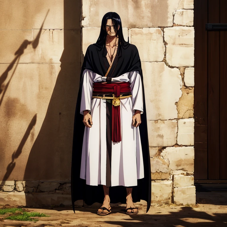 Long black hair, man, handsome, tall, strong, haki, masterpiece, best quality, amazing shadows, detailed background,