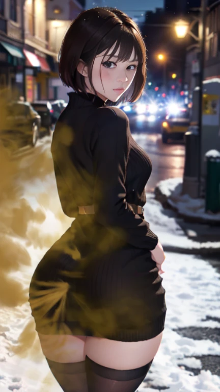 ((velocity)),Attacked by farts, (((Women farting))),(girl farting while walking outside in the snow )),(walking at street),frowned,blushing,velocity,(a female just got home from work), (wearing a ribbed sweater dress),(thighhighs),(stand facing the screen),(her buttt facing the screen) (short hair brown hair),(Asian woman),(street),( night),(masterpiece:1.2、top-quality)、(the Extremely Detailed CG Unity 8K Wallpapers、ultra-detailliert、Best Shadows),(The best lighting、extremely delicate and beautiful)、depth of fields、