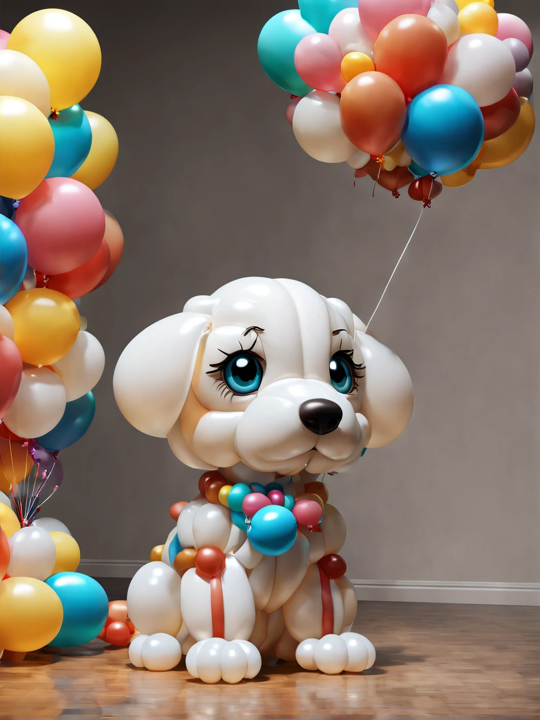 (tmasterpiece,Best quality at best,Best quality at best),Balloon Carnival,Puppy made of balloons,Hydrogen balloons ,Balloon animals,sailing animal,Cute big breasts,Cartoonish,Colorful,Close-up of the shot,a 3D render,(There are no characters),(The No_Humanity),