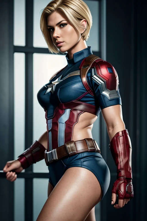 Brie Larson open thighs,,Carol Danvers,,solo,((transparent costume)),coverd nipples,camel toue,black high leg bodysuit,blonde hair,short hair, blue eyes, , skin tight, turtle neck, black long gloves, black knee high boots,red belt,realistic,photorealistic,